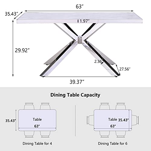 Azhome Modern Dining Room Table With Silver Stainless Steel Metal X-Base In Silver Grey #TOP2