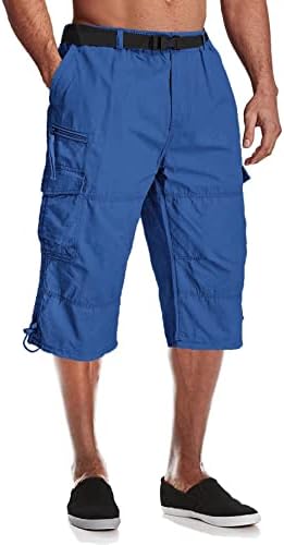 MAGCOMSEN Men's Below Knee Shorts Capri Pants Elastic Waist 3/4 Shorts Loose Fit Summer Shorts Long Shorts Cargo Shorts Work Shorts Bright Blue,33