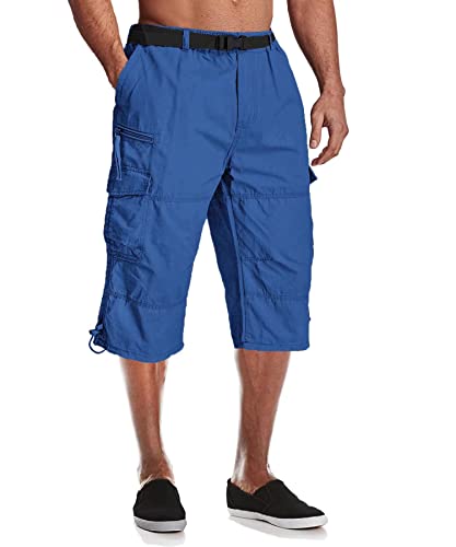 Magcomsen Men's Below Knee Shorts Capri Pants Elastic Waist 3/4 Shorts Loose Fit Summer Shorts Long Shorts Cargo Shorts Work Shorts Bright Blue,33 #TOP28