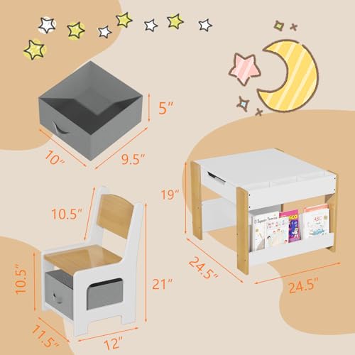 Kids-Table-and-Chair-Set-4-in-1-Wooden-Activity-Table-2-Chairs-with-Storage-Drawer-Detachable-Tabletop-for-Toddlers-Kids-Drawing-Reading-Crafts-ArtHomework-Nursery-Playroom Kids Table and Chair Set 4 in 1 Wooden Activity Table 2 Chairs with Storage Drawer Detachable Tabletop for Toddlers Kids Drawing Reading Crafts ArtHomework Nursery Playroom