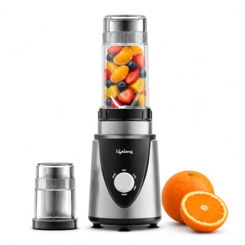 Image of Lifelong Nutri Blender with 2 Jars (300ml, 500ml) | 450W Motor, 2 SS Blades(4 & 2 Leaf), 2 Lids(Strong & Sprinkler), Leak Proof Jars for Blending, Mixing, & Grinding Juice, Smoothie, Chutney, & Masala