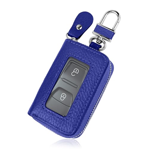 Mikako PU Leather Car Key Fob Cover, Zipper Case Keychain (Royal Blue)