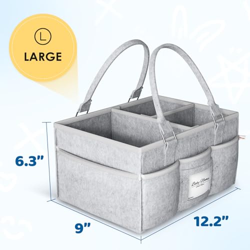Kidtion Diaper Caddy Organizer for Baby Essentials, Newborn Essetials Must Haves, Baby Registry Search and Other Baby Stuff, Collapsible Baby Basket with Handle and a Photo Frame, Gray (L)