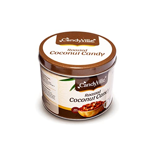 Image of CandyVille Roasted Coconut Candy Tin (340Gm) | Crunchy Coconut Toffees In Tin | Mildly Roasted With Sugar | No Added Colours Or Preservatives | Traditional Indian Sweets