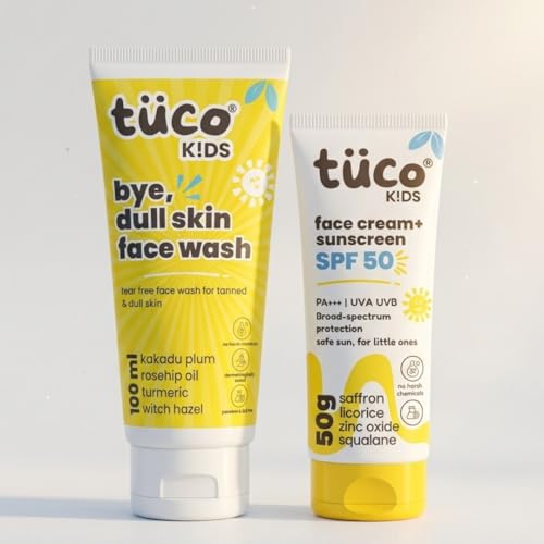 Image of Tuco Kids Bright Face Kit - Face Wash (100ml) & Face Cream & Sunscreen (50g) for Ages 3+ Kids, Paraben & Sulphate Free - Combo Pack of 2