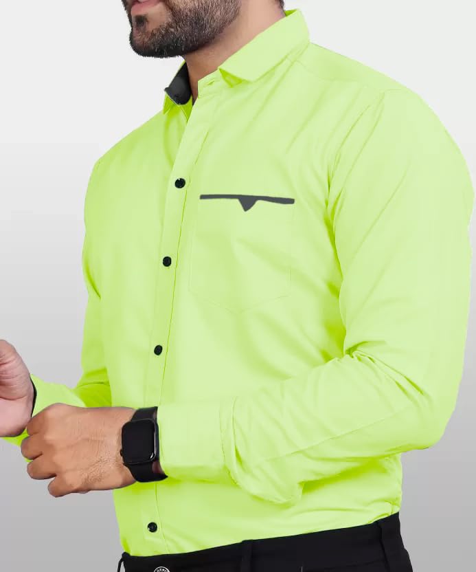 Image of CB-COLEBROOK Men's Regular Fit Solid Soft Touch Cotton Casual Shirt with Pocket Design with Spread Collar & Full Sleeves (Available in Plus Size)
