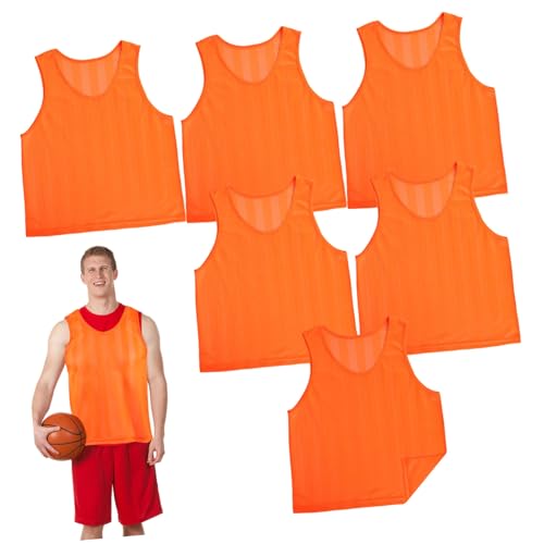 Lot de 6 gilets d'entraînement de football orange en maille respirante taille adulte