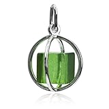 Light Green Amber Sterling Silver Millennium Collection Spherical Cage Cube Pendant