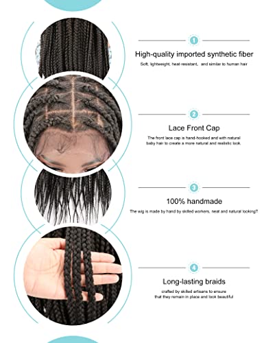 Avellabee 30 Inches Knotless Braided Wigs For Black Women Clearance, 13X7’ Lacefront Glueless Box Braid Wig, Heat Resistant Synthetic Braided Lace Front Wig Lightweight & Natural Looking #TOP5