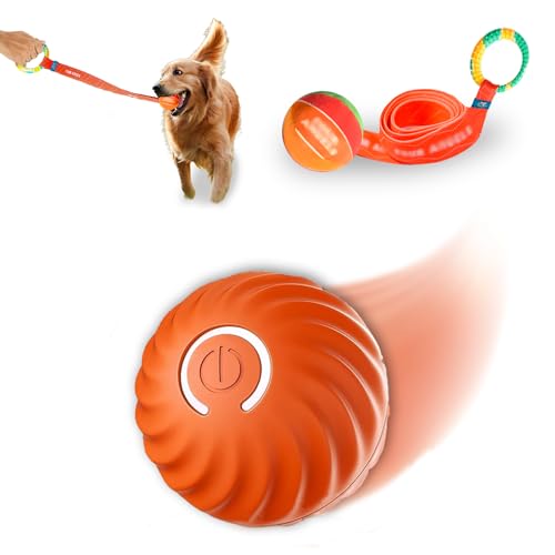 FOUR ANGELS 2025 New Generation Tough Tug of War Dog Toy – Interactive Elastic Rope Bouncing Ball Set with Automatic Motion, Perfect for Indoor Dogs, Self-Play, and Interactive Fun (Orange)