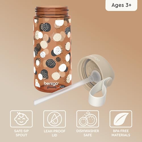 Bentgo Kids Water Bottle (Whimsy & Wonder Collection) - Leak-Proof Durable Tritan 15 oz. Cup for Kids/Toddlers 3+; Flip-Up Safe-Sip Straw for School, Sports, Daycare, Camp & More (Spots & Dots)