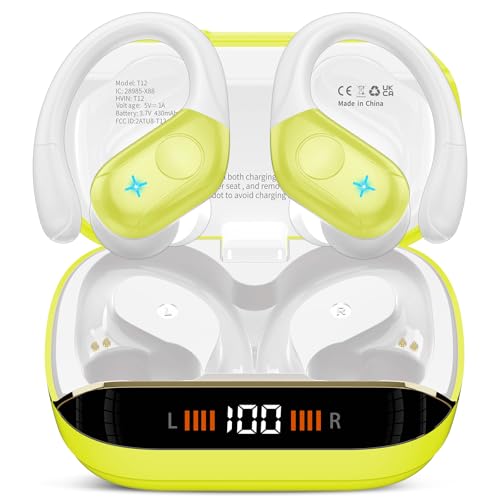 Qecnato Wireless Earbuds, Bluetooth 5.3 Headphones HiFi Stereo, Bluetooth Earbuds with ENC Noise Cancelling Mic, IP7 Wireless Earphones with 40H Display, Sport Earbuds in Ear EarHook Yellow Qecnato Wireless Earbuds, Bluetooth 5.3 Headphones HiFi Stereo, Bluetooth Earbuds with ENC Noise Cancelling Mic, IP7 Wireless Earphones with 40H Display, Sport Earbuds in Ear EarHook Yellow