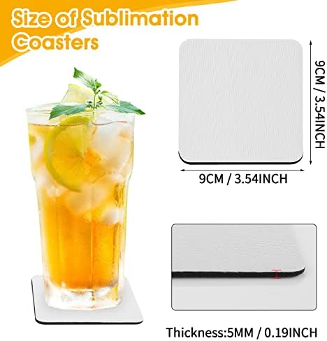 16 Pieces Square Sublimation Coaster, Abeillo Sublimation Blanks Cup Mat Sublimation Heat Transfer Rubber Coaster Blank Heat Press Cup Coaster for DIY Home Kitchen Decor, 3.5 x 3.5 Inch