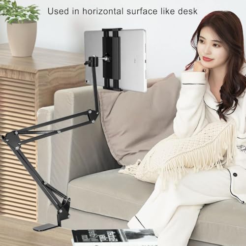 Image of Long Neck Adjustable Flexible Articulating Arm, Desk & Table Clamp Stand, 360 Adjustable Universal Phone & Tablet Mount, Folding Multi-Angle Arm for Bed, Office, Study & Streaming