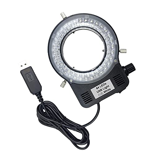 USB Colorful 64 LED Ring Light, USB Light Source for Microscope Ring Light Illuminator Lamp Adjustable for Monocular Trinocular Stereo Microscope Video Lens Camera Lab Soldering Repair (Blue)