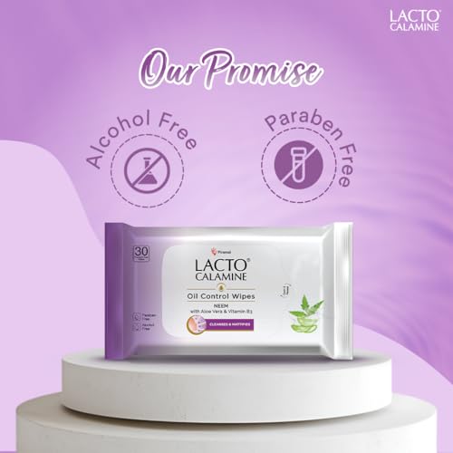 Image of Lacto Calamine Oil Control Face Wipes 30N each- Pack of 9 | Makeup Remover Wipes | Wet Tissue for Face With Neem, Aloe Vera & Niacinamide | Wet Wipes for Women & Men | Pararben & Alcohol Free