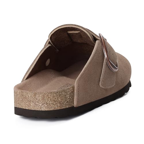 KIDMI Genuine Suede Clogs for Women Memory Foam Cork Footbed Potato Shoes Slip On Leather Mules with Big Buckle