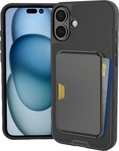 Image of Smartish iPhone 16 Plus Magnetic Case with MagSafe Wallet - Gripmunk - Magsafe Compatible Thin Grip Cover + Detachable Magnetic Credit Card Holder - Black Tie Affair