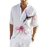 Zhiyao Hemd Bunte Herren Langarm Leinenhemd Muster Blumen Hemd Casual Hawaii-Print Männer Mehrfarbig Shirts Baumwolle