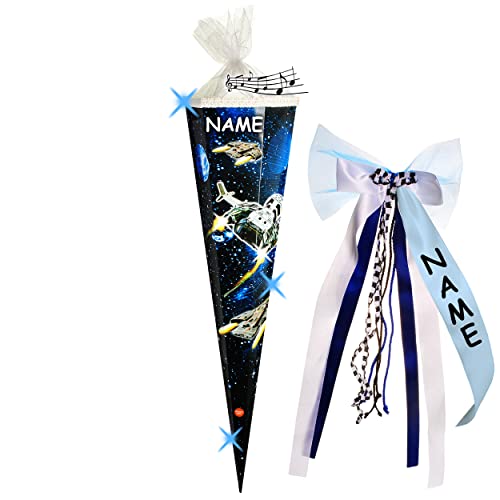 alles-meine.de GmbH mit LED Licht & Sound Effekt Modul ! Schultüte - Raumschiff - Weltraum & Weltall - 85 cm - eckig - incl. Name und individueller großer 3-D Effekt SC..