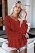 Womens V Neck Chunky Cable Knit Sweaters Oversized Long Sleeve Casual Loose Fall Jumper Tops A-red
