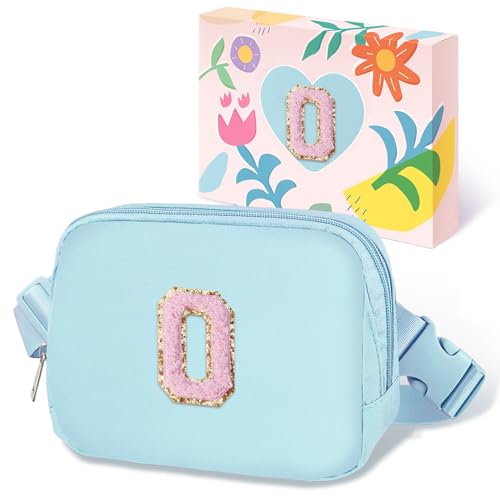 Image of COSHAYSOO Birthday Initial Gifts for Teen Girls 6 7 8 9 10 11 12 13 14 Year Old, Girl Fanny Pack Belt Bag Crossbody Shoulder Purse Blue Chenille Letter O