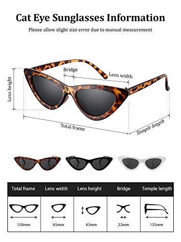 Weewooday 3 Pairs Vintage Narrow Cat Eye Sunglasses Plastic Frame Cateye Sunglasses For Women Girls Favors #TOP1