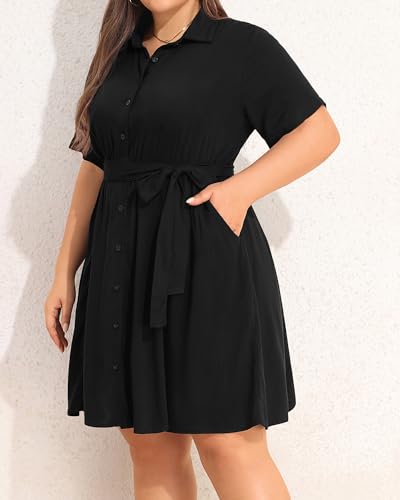 Image of Talisea Plus Size Summer Shirt Dress with Pockets for Women