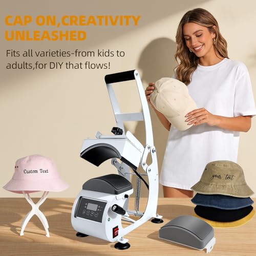 WERMAH Hat Heat Press, Hat Press Heat Machine for Caps with 2 Platens, White Hat Heat Press Machine for Caps with Non-Slip Base for Heat Transfer Vinyl by WERMAH - Image 7