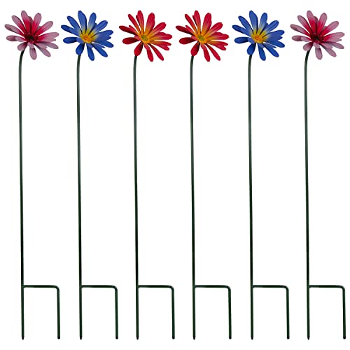 Woodside Ornamental Metal Daisy Stakes, Pink & Purple Novelty Flowers for Garden Borders & Pathways,...
