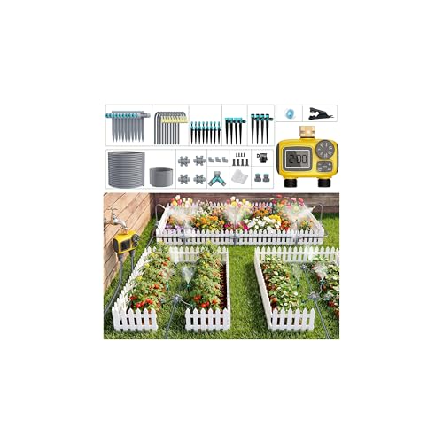 TRJZWA 52 M Automatique Goutte à Goutte Kit D’irrigation Complet Avec Programmateur Pour Jardin, Système D'arrosage Automatique avec 2 Sorties D'eau et Des...