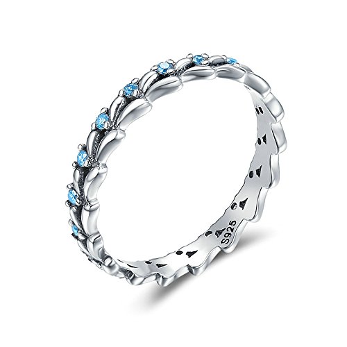 Anillo de plata 925, anillo de onda de trigo apilable 100% plata esterlina 925 real y anillos de dedo con circonita cúbica transparente para mujeres, joyería de plata esterlina y plata, 11.5, co