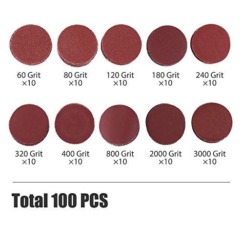 2 Inch Sanding Discs Kit, 100Pcs 60-3000 Grit Sandpaper With 1/4" Shank Backing Plate And Soft Foam Buffering Pad, For Drill Grinder Rotary Tool, Hook And Loop Sand Paper Assortment Pack #TOP1