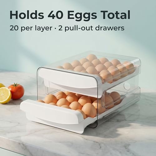 image for Zagtag® Egg Holder for Fridge, 2-Tier Stackable 40 Eggs Organizer Dra