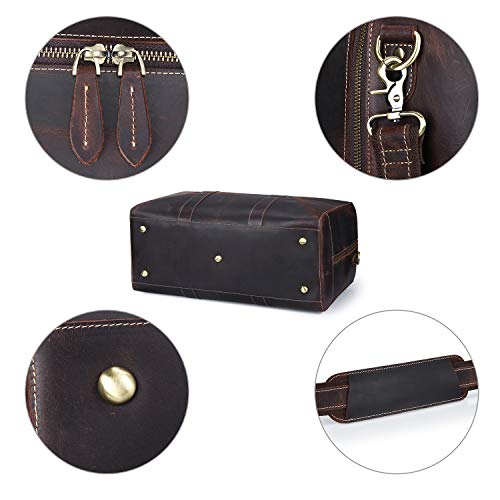 S-ZONE Vintage Crazy Horse Leather Men Travel Duffle Luggage Weekender Bag