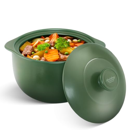 Image of MINH LONG 3-Qt Porcelain Dutch Oven with Lid - Lead & Cadmium Free, Oven Safe to 482F, Heat Retention, Clay Pot for Cooking on Gas & Infrared Cooktop, Use to Marinate, Cook, Bake, Refrigerate & Serve