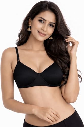 Image of Women's Cotton Medium Padded Bra | Soft & Breathable Fabric | Full Coverage Everyday Comfort Bra | Adjustable Straps & Back Hook Closure