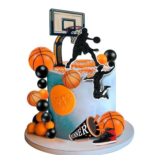 25 PCS Basketball Cake Toppers Black Orange Ball