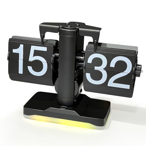 Nuvollo Flip Desk Clock - Retro Digital Flip Table Clock - Mid Century Modern Decor Auto Battery Powered Gear Operated for Room, Home, Office (F Style)