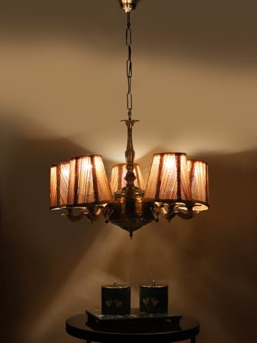 Image of Devansh 05 Lights Bamboo Conical Shade with Antique Golden Chandelier -R