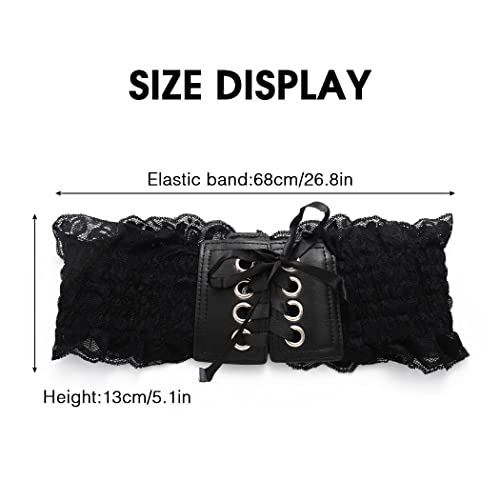 Asooll Vintage Lace-up Wide Elastic Waist Belts Obi Style Cinch Waspie Corset Waist Bands Party Club Prom Costume Dress Belts for Women (Black)2