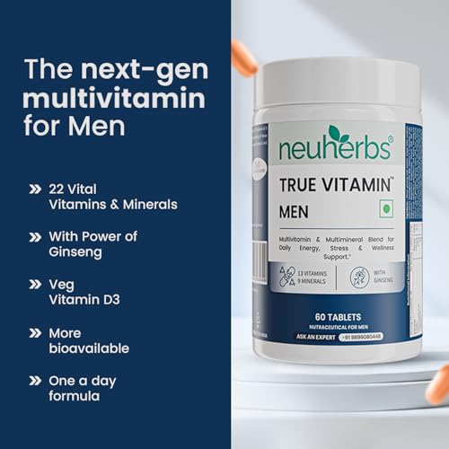 Image of Neuherbs Multivitamin Tablets for Men 60 Count |True Vitamin Men Multivitamin with Ginseng, Vitamin C, B12, D, Magnesium,Iron & Zinc | Supports Sports Performance,Energy, Immunity, Stamina & Heart Health