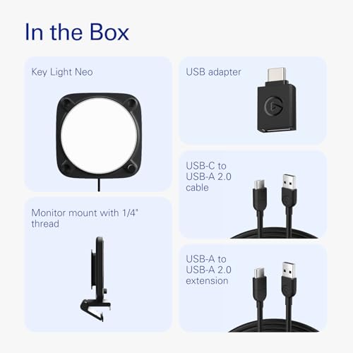 Elgato Key Light Neo (Zwart) - Pro belichting voor videobellen, verstelbare bevestiging, handmatige of via wifi, kantoor/streaming, Teams/Zoom/Slack/Twitch/Youtube - Plug-en-play op de laptop, pc, Mac