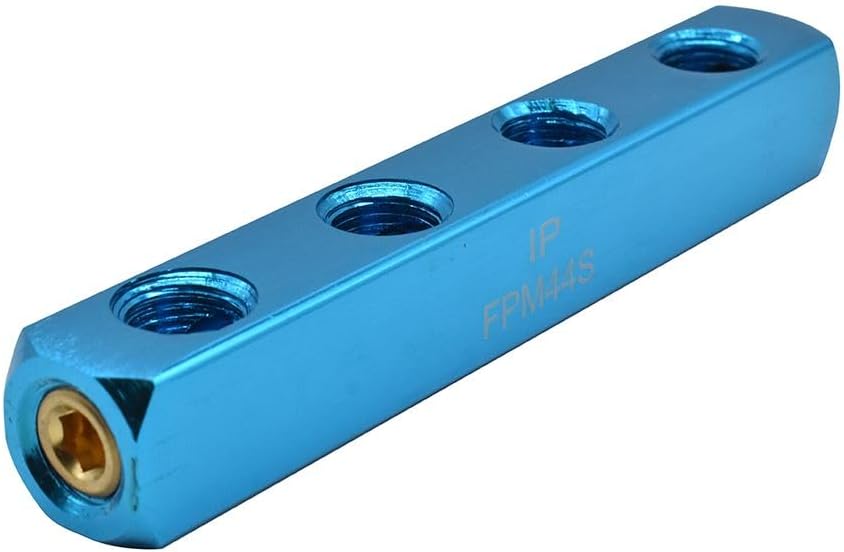 Interstate Pneumatics FPM44S-5PK Aluminum Rectangle Pencil Manifold 4 Way Outlet 1/4 Inch NPT Female - Pack of 5