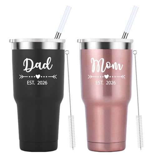 Mamihlap Dad and Mom Est 2026 Travel Mug 30oz Tumbler.New Parents Pregnancy Gifts.Fathers Mothers...