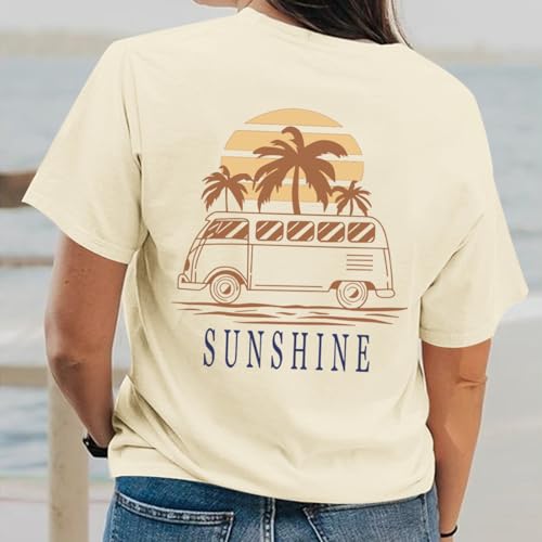 Hawaiian Shirts for Women Beach Hawaii Tropical Shirt Palm Tree Sunshine Graphic Tees Vacation Summer Vibes Tops4