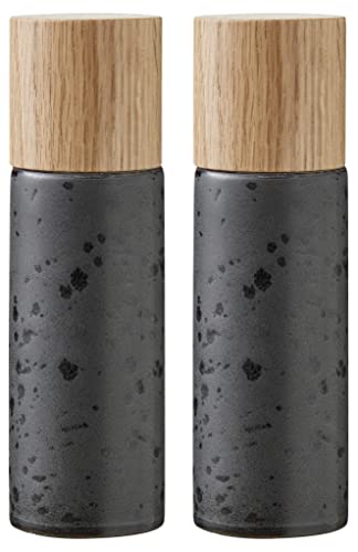 BITZ Salz- und Pfeffermühle, 2 Gewürzmühlen aus Steingut (Salzmühle + Pfeffermühle), 2er-Set, 16,7 cm hoch, schwarz