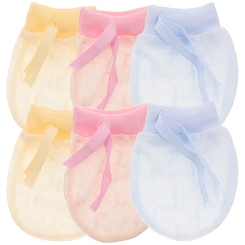GLEAVI Mittens Baby Gloves 3 Pairs Baby Mesh Gloves Cotton No Scratch Breathable Adjustable Drawstring Gloves Unisex Newborn for Boys Girls Baby 6-12 Months Newborn Anti Scratch Mittens