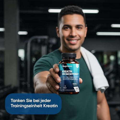 Creatin Monohydrat Tabletten - 3000mg pro Portion - Laborgeprüft - 270 Kreatin Vegan Tablets - 3 Monate Vorrat - Creatine - 3 Kreatin Monohydrat Tabletten pro Tag - Glutenfrei - WeightWorld