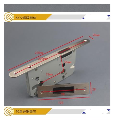 Cerradura dividida de acero inoxidable con mecanismo magnético silencioso para puerta interior 4